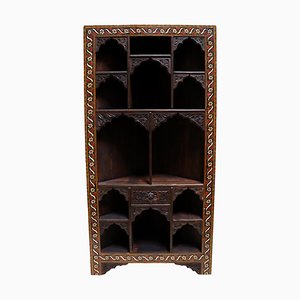 Corner Shelf Cabinet in Hand-Carved Wood