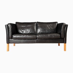 Two-Seater Sofa in Black Leather by Mogens Hansen for Mogens Hansen, 1960s