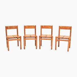 Vintage Pinewood Dining Chairs, 1970s, Set of 4
