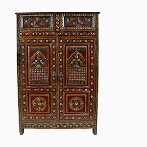 Vintage Wooden Cabinet with Mogul Relief Miniature Painting, 1990s