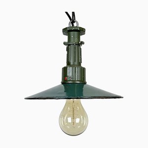 Industrial Green Enamel Pendant Lamp with Cast Aluminium Top, 1960