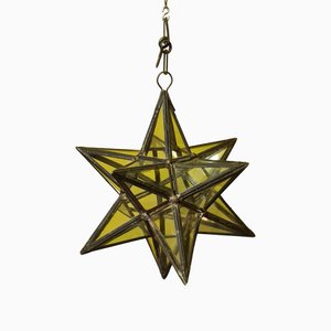 Italian Metal and Glass Star Lantern, 1940s