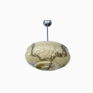 Art Deco Pendant Light in Marble Glass and Chrome, 1930s