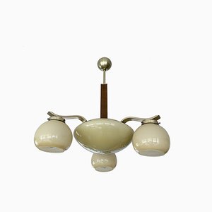 Art Deco Pendant Light in Brass and Wood, 1930s