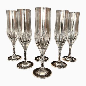 German Crystal Champagne Flute Glasses, 1980s, Set of 6