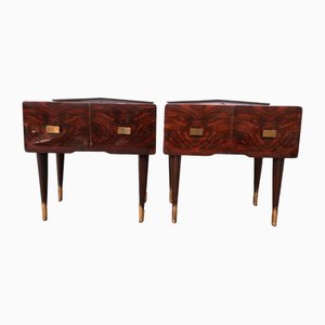 Vintage Italian Bedside Tables in Walnut and Glass Top, 1950s, Set of 2