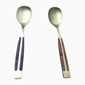 Mid-Century Brass and Teak Spoons, 1960s, Set of 2