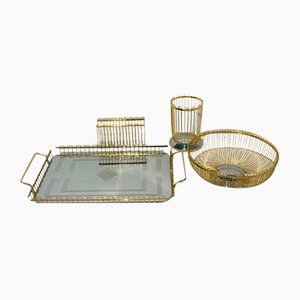 Vintage Hollywood Regency Giorinox Gold Plated Cutlery and Basket, 1970s