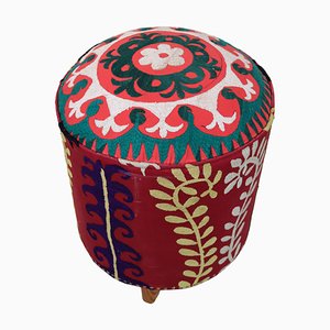 Vintage Oriental Stool with Suzani Upholstery, 1950s
