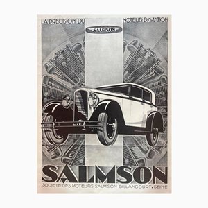 Póster de coche Salmson Billancourt Seine original de Alexis Kow, años 30