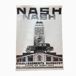 Vintage Nash Car Poster by Rogério for Barbecot, Paris, 1930s