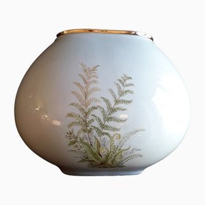 Mid-Century German Vase in Mint Green Glazed Ceramic with Gold Rim and Fern Motif from Wächtersbach, 1950s