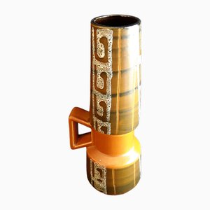 Vintage German Contura Series Ceramic Vase in Orange-Braun from Bay-Keramik, 1970s