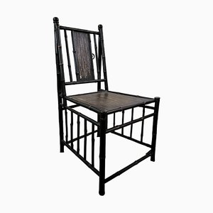 Chaise d'Appoint Vintage Laquée Noire en Bambou