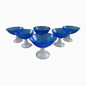 Vasos Art Déco vintage de cristal azul, Francia, años 60. Juego de 6