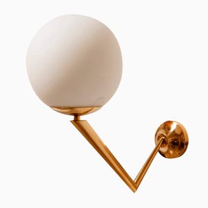Brass Arm Wall Light with White Sphere