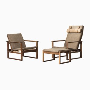 Lounge Chairs & Ottoman attributed to Borge Mogensen for Fredericia, Denmark, 1960s, Set of 3
