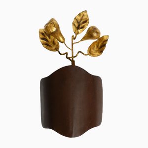 Italian Gilded Florentine Wall Lamp with Large Brown Metal Shade, 1960s