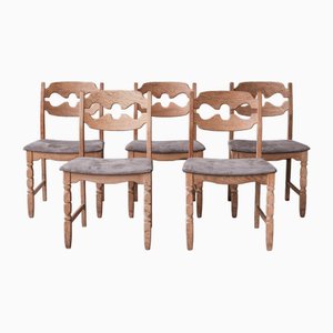 Mid-Century Danish Oak Razor Dining Chairs by Henning Kjærnulf, Set of 5