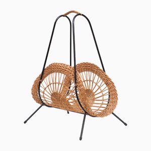 Wicker and Metal Magazine Rack, France, 1958