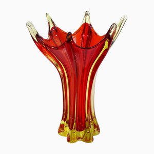 Large Flower Leaf Shape in Bicolor Somerso Glass, Murano, 1960s