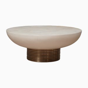 Mid-Century Round Goatskin and Brass Sofa Table, 1990s