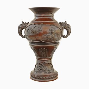 Large 19th Century Meiji Japanese Oriental Bronze Urn Vase, 1890s
