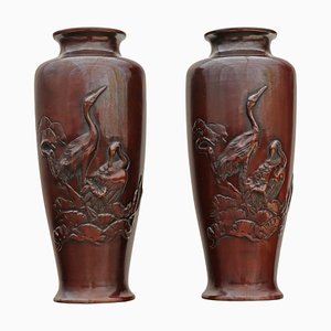 Meji Japanese Bronze Vases, 1910s, Set of 2