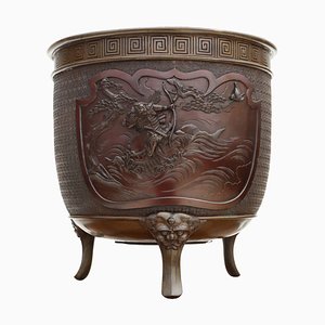 Large Early 20th Century Meiji Japanese Oriental Bronze Planter Bowl, 1890s