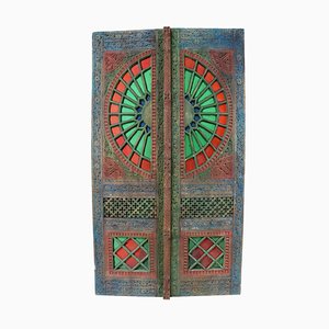 Porte Antique en Verre Coloré Sculpté à la Main avec Porte à Double Battant Swat-Tal, Pakistan, 1920s