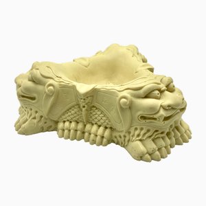 Chinese Faux Ivory Foo Dog Resin Ashtray, 1960s