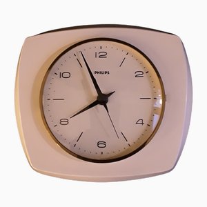 Vintage Dutch Wall Clock with Cream-White Plastic Housings by Philips, 1960s