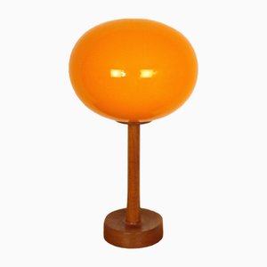 Large Glass and Teak Table Lamp by Uno & Östen Kristiansson for Luxus, 1960s