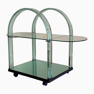 Curved Green Glass Bar Cart by Fiam, Italy, 1980s