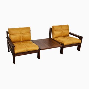 Mid-Century Brutalist Suede Lounge Chairs & Coffee Table by Carl Straub, Germany, 1970s, Set of 3