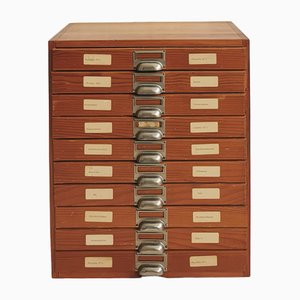 Vintage Archivbox mit 10 Schubladen aus Holz, 1950er