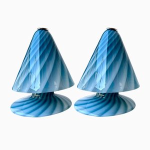 Italian Blue Spiral Murano Glass Lamps from La Murrina, 1970s, Set of 2