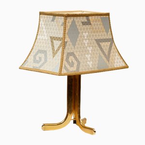 Goldene Vintage Hollywood Regency Lampe mit psychedelischem Schirm, 1970er