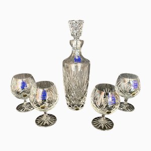 Copas de vino y jarra de cristal con tapón de Marquise De Jegonras, Francia, años 80. Juego de 5