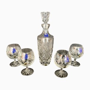 Verres à Vin et Carafe en Cristal avec Bouchon de Marquise De Jegonras, France, 1980s, Set de 5