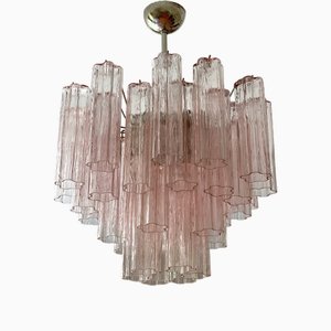 Pink Murano Chandelier with Tubular Prisms, 2010s