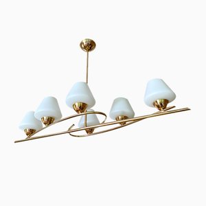 Vintage French Brass & Glass Pendant Lamp from Lunel, 1960s