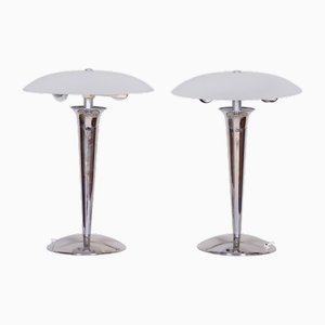 Lampes de Bureau Mid-Century en Acier Plaqué Chrome et Verre Laiteux, Allemagne, 1950s, Set de 2