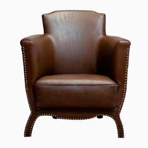 Swedish Tan -Brown Nailed Leather Lounge Chair by Otto Schultz for Boet, 1935, 1930s