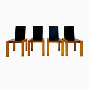 Chaises de Salle à Manger en Cuir Noir, 1970s, Set de 4