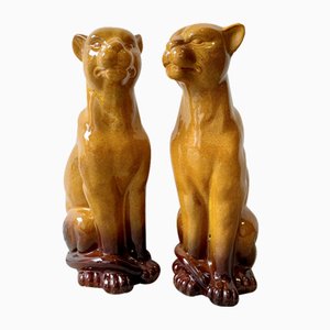 Ceramic Panther Cats, Set of 2