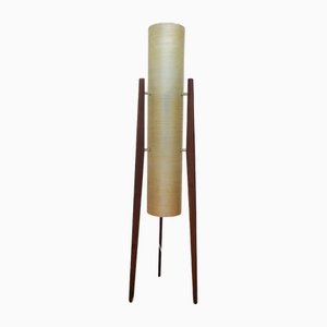 Mid-Century Modern Rocket Stehlampe mit Dreibein Gestell aus Teak von Sered Novoplast, Tschechoslowakei, 1960er