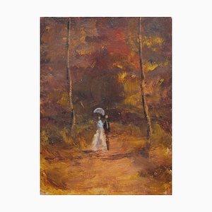 Antonio Leto, Un paseo por el bosque, óleo a bordo, década de 1890