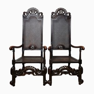 Antique William and Mary Walnut Armchairs, 1600s, Set of 2