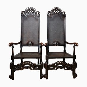 Set of Antique William and Mary Walnut Armchairs, 1600s